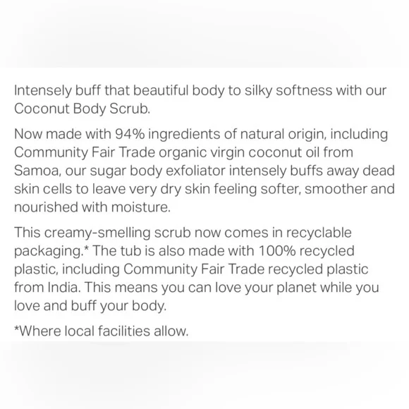 The Body Shop Coconut Sugar Body Scrub 🥥🚿 NEW Full Size - Picture 2 of 4